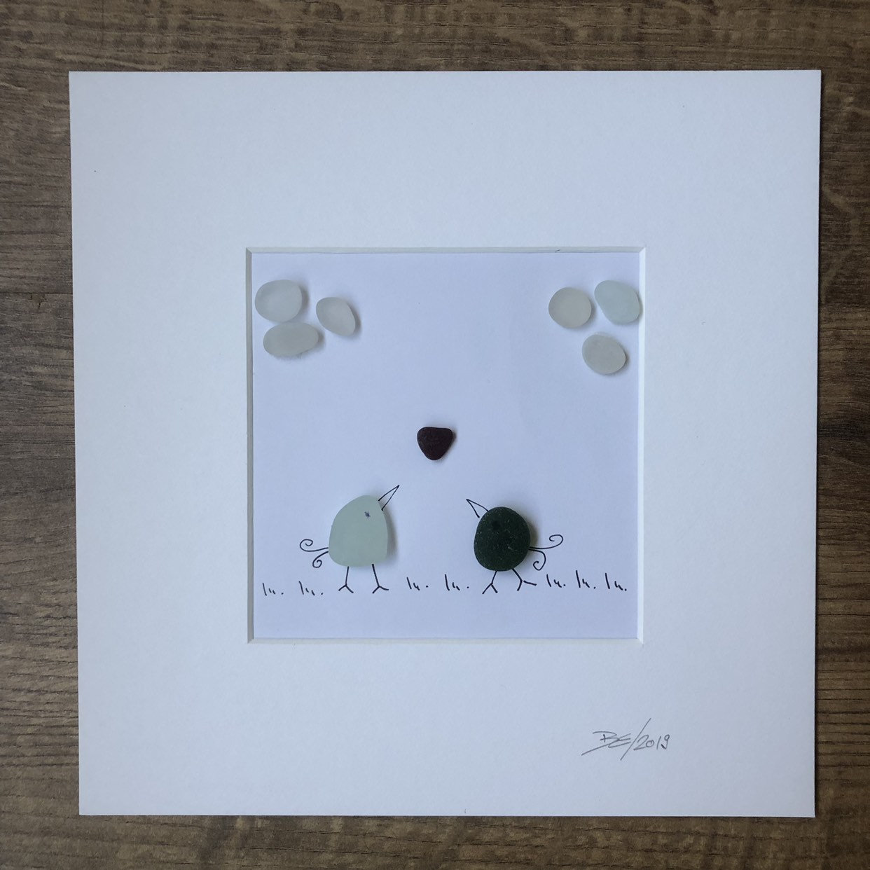 Love Birds Picture Art With Genuine English Sea Glass - 