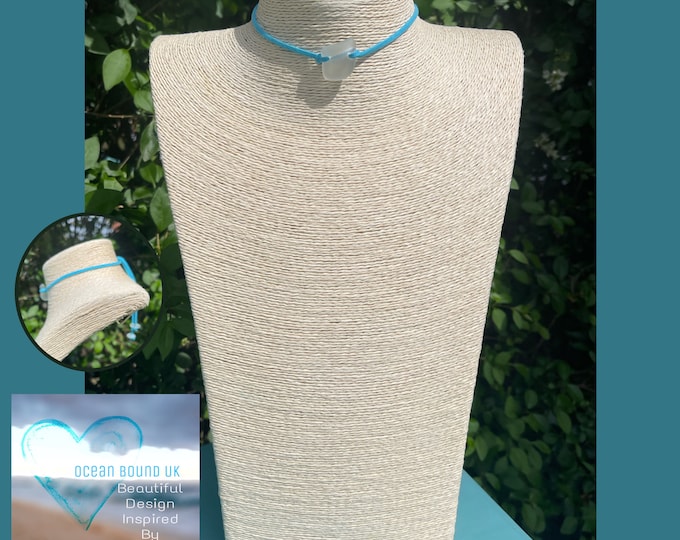 Bottle Neck. Genuine Sea Glass on Vegan Faux Suede Choker with Tie Closure and Genuine Sea Glass Stoppers. Personalised. Unisex Jewellery.