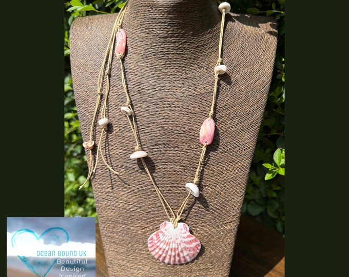 Beach Muse. Real Scallop Shell, Puka Shells and Shell Fragments. Hand Drilled and designed by BeBeEvansArt. Guaranteed Authentic.