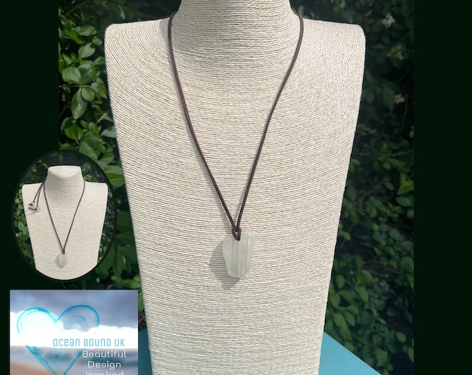 Bottle Neck. Genuine Sea Glass on Vegan Faux Suede Necklace with Tie Closure Genuine Sea Glass Stoppers. Personalised.Men/Unisex Jewellery.