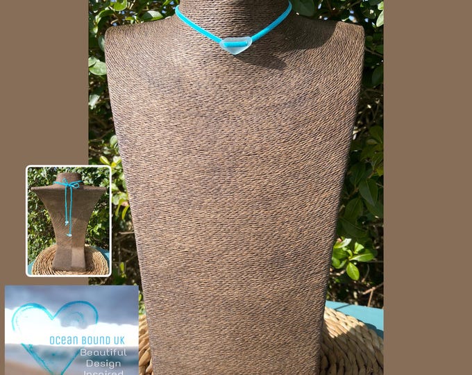 Sunshine and Moonbeams. The Mermaid Choker. Genuine Sea Glass on Velvet Choker Necklace with Bow Tie Back Long Drop. Guaranteed Authentic.