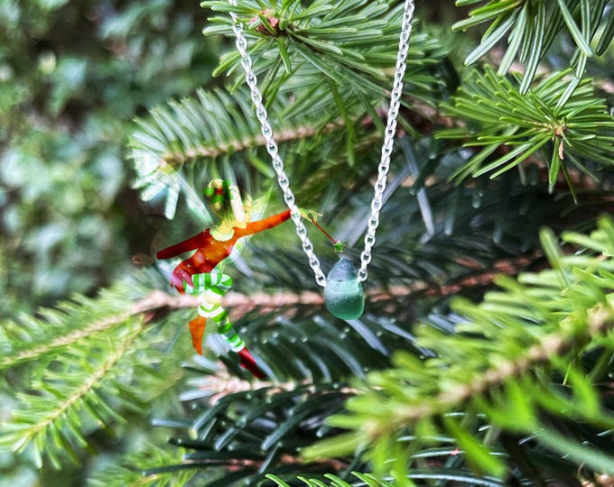 Drop of the Ocean. Green Christmas. Genuine English Sea Glass on Sterling Silver Necklace. Guaranteed Authentic.