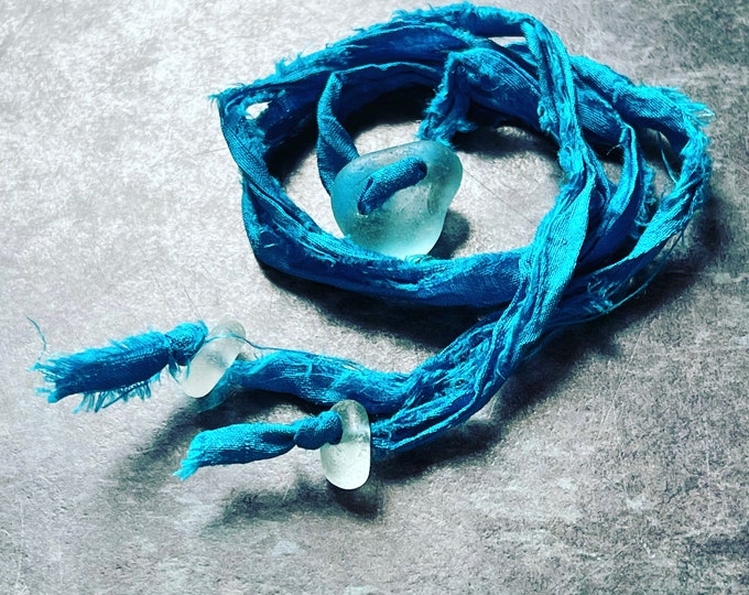 Sunshine and Moonbeams. Good Karma Jewellery/Bracelet/Anklet/Choker/Hairtie. Sari and Sea Glass together in Harmony. Guaranteed Authentic.