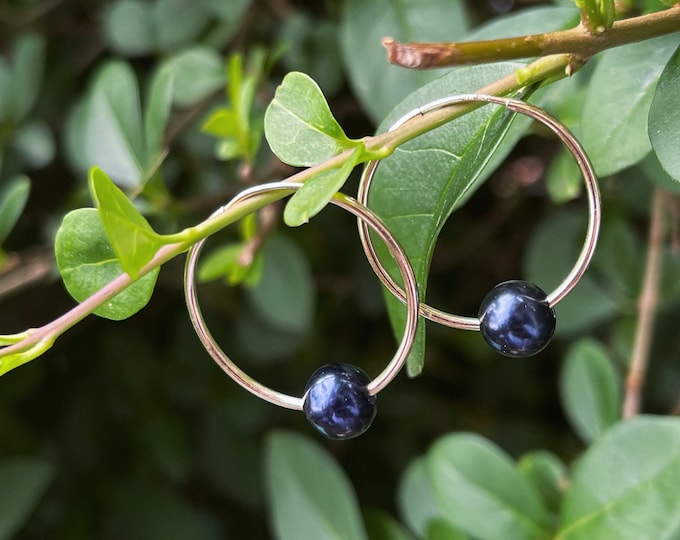 Midnight Dream. 9ct/18ct Solid Gold. Real Black Pearl on Solid Gold Hoop Earrings. Guaranteed Authentic.