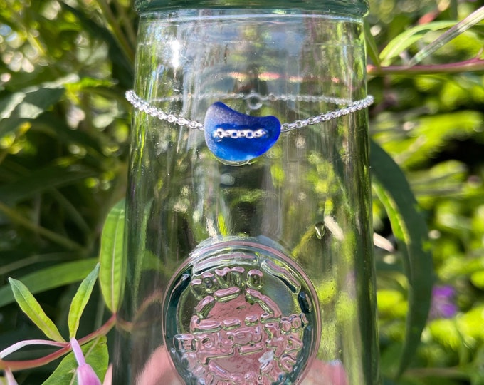 Midnight Heart. Bracelet. Genuine Mediterranean Cobalt Blue Heart Sea Glass on Sterling Silver Bracelet. Personalised.