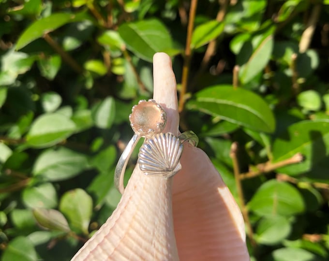 Blush Pink. Seaham Sea Glass Ring. Sterling Silver Shell Design. Adjustable. Guaranteed Authentic.