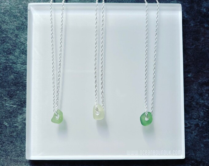 Spring Awakens. Genuine English Sea Glass on  Sterling Silver Necklace. Minimalist Jewellery. Guaranteed Authentic.