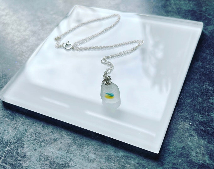 The Beach. Genuine English Sea Glass Art Multi on Sterling Silver Bail and Necklace. Ultra Rare. Guaranteed Authentic.