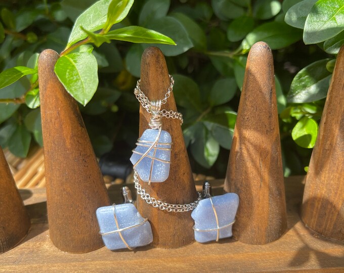Sicilian Sky. Cufflinks and Pendant Necklace. Set or Single. Genuine Sea Milk Glass Tiles washed ashore in Sicily. Guaranteed Authentic.