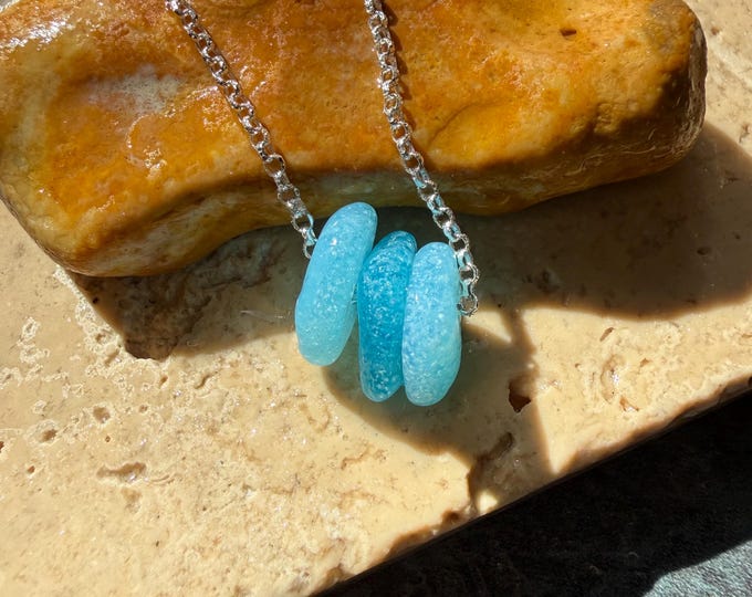 Mykonos Blue. Genuine Greek Milk Sea Glass on Sterling Silver Necklace.