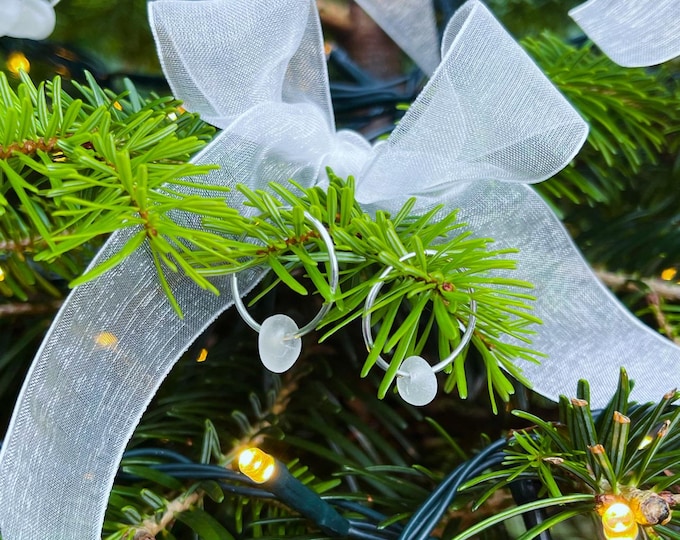 Winter White. Hoops. Drop of the Ocean. Genuine English Sea Glass on Sterling Silver Hoop Earrings. Guaranteed Authentic.