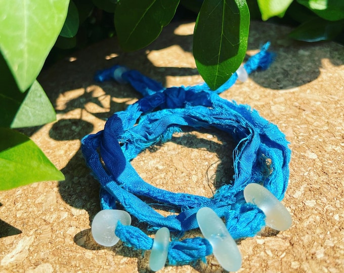 Sunshine and Moonbeams. Good Karma Jewellery/Bracelet/Anklet/Choker/Hairtie. Sari and Sea Glass together in Harmony. Guaranteed Authentic.