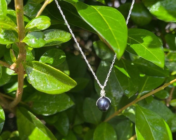 Real Black Pearl. Filigree Necklace and Bail with Single Real Black Pearl in Sterling Silver. Guaranteed Authentic.