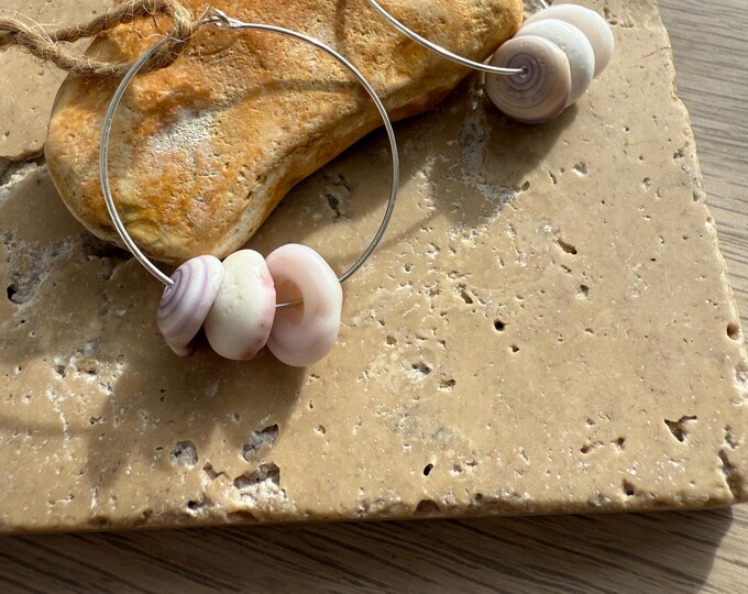 Beach Muse. Real Hawaiian Puka Shells on Sterling Silver Hoop Earrings. Guaranteed Authentic.