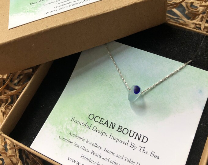 Drop of the Ocean. Blue Moon. English Sea Glass Cobalt Blue Multi on Sterling Silver Necklace.  Guaranteed Authentic.