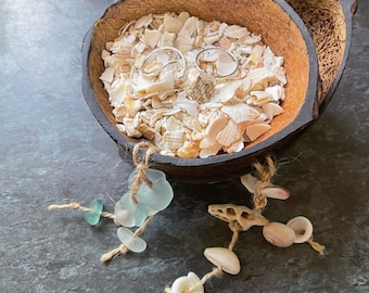 Coconut Island. Ring/Jewellery Dish. Handmade from Real Coconut with Shell Crush and  Sea Glass or Shells Decor. Guaranteed Authentic.