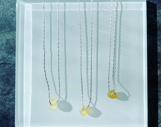Ray of Sunshine. Genuine Yellow Sea Glass on Sterling Silver Neckace. Minimalistic Jewellery. Guaranteed Authentic.
