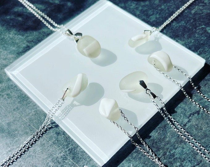 White Wedding. Special Event Jewellery. Genuine Mediterranean Art Sea Glass on Sterling Silver Necklace.  Guaranteed Authentic.