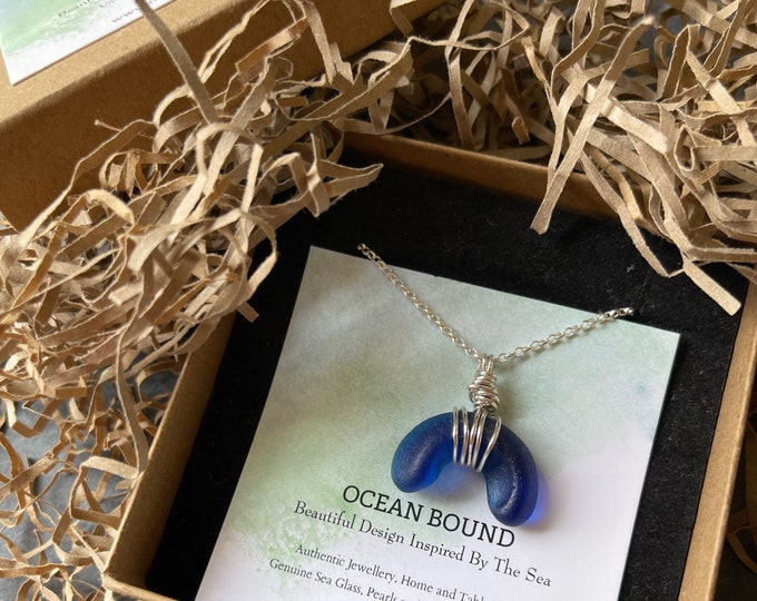 Blue Moon. Cobalt Blue Genuine Mediterranean Sea Glass on Sterling Silver Bail and Necklace. Guaranteed Authentic.