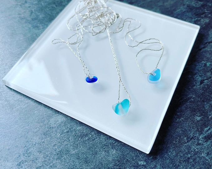 Drop of the Ocean. Multi Blues. Genuine English Sea Glass Multi on Sterling Silver from my TinyBeautyCollection. Guaranteed Authentic.