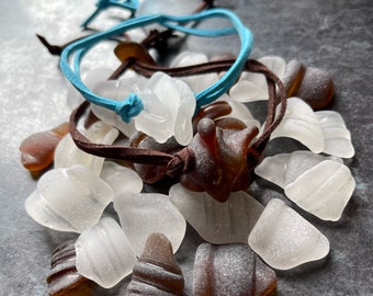 Bottle Neck. Genuine Sea Glass on Vegan Suede Bracelet with Slider Closure. Men/Unisex Jewellery.