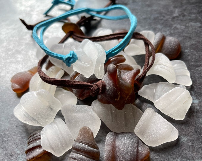 Bottle Neck. Genuine Sea Glass on Vegan Suede Bracelet with Slider Closure. Unisex Jewellery.