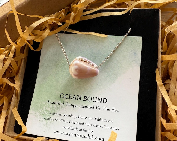 Beach Muse. Real Hawaiian Cone Shell with imbedded Sand Grains on Sterling Silver Necklace. Guaranteed Authentic.