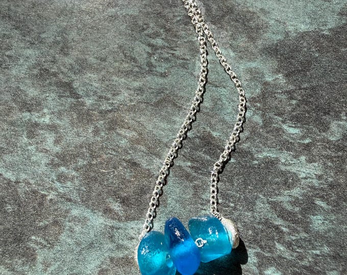 Blue Lagoon. Genuine Greek Sea Glass on Sterling Silver Necklace. Personalised. Made to order.