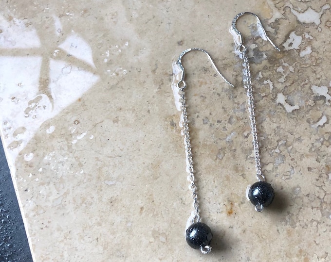 Real Black Pearl. Sterling Silver Drop Earrings with a Real Black Freshwater Pearl. Handmade to Order. Guaranteed Authentic.