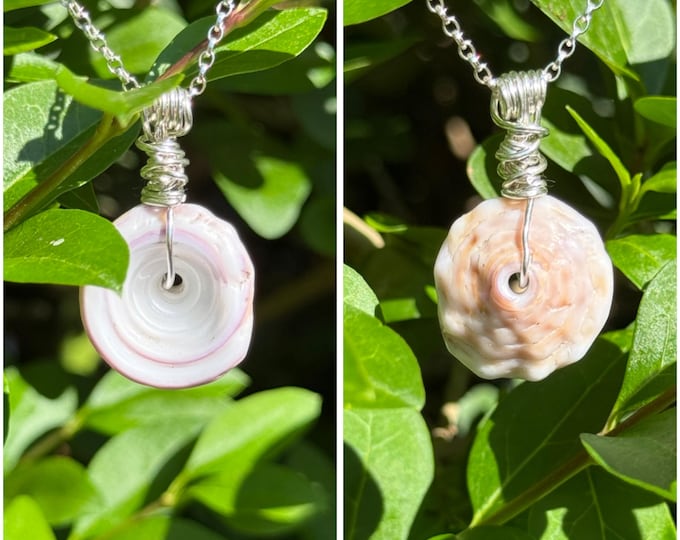Mahalo. Real Hawaiian Puka Shell with lavender swirl on 925 Sterling Silver Bail and Necklace. Personalised.