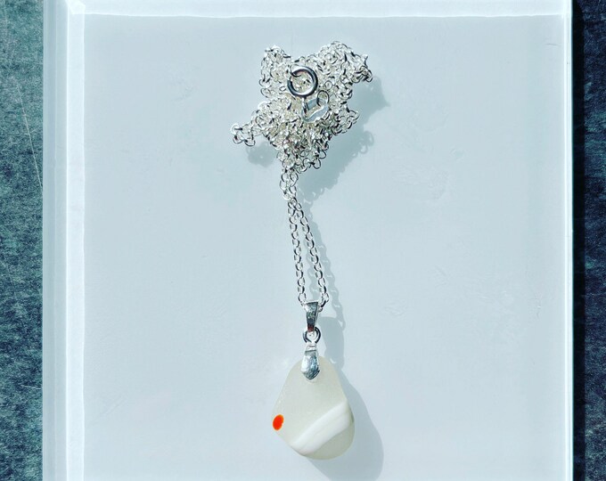 Winter Sunrise. Genuine Mediterranean Sea Glass Art Pendant on Sterling Silver Bail and Necklace.  Guaranteed Authentic.