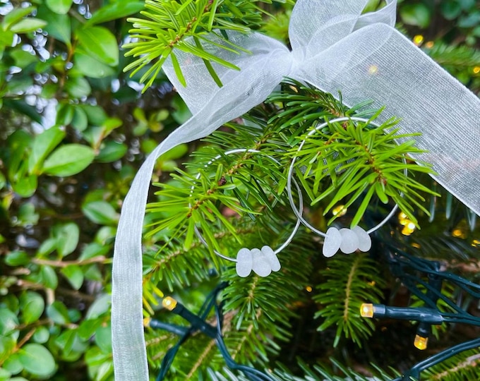 Winter White. Large Hoops. Genuine English Sea Glass on Sterling Silver Hoop Earrings. Guaranteed Authentic.
