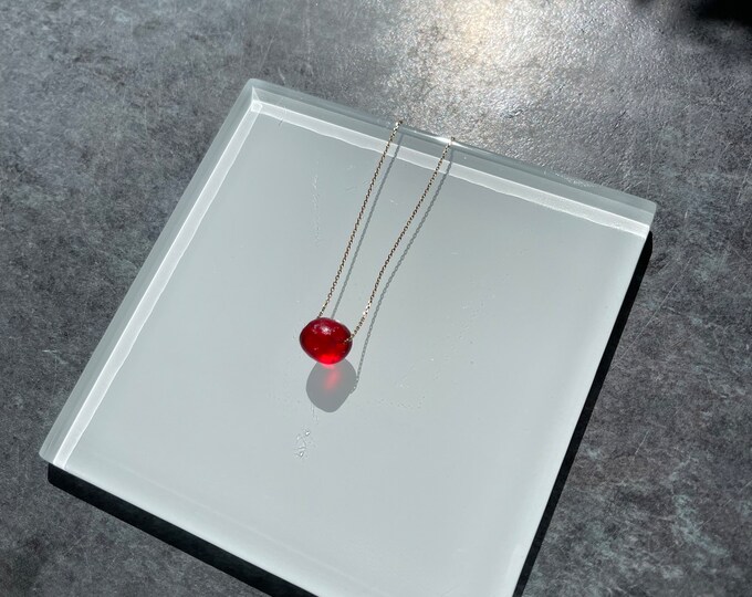 9ct/18ct Solid Gold. Greek Sunrise. Genuine Greek Sea Glass Bead on Floating Necklace. Guaranteed Authentic.
