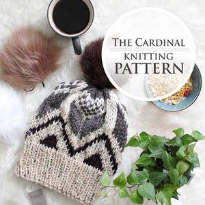 KNITTING PATTERN: The Cardinal digital PDF download beanie, fair isle, fitted, slouchy fit. Woman, men, unisex knitted hat, handmade image 1