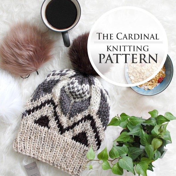 KNITTING PATTERN: The Cardinal - digital PDF download - beanie, fair isle, fitted, slouchy fit. Woman, men, unisex knitted hat, handmade