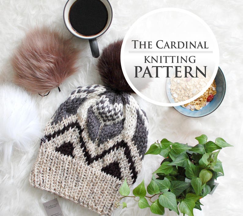 KNITTING PATTERN: The Cardinal digital PDF download beanie, fair isle, fitted, slouchy fit. Woman, men, unisex knitted hat, handmade image 1