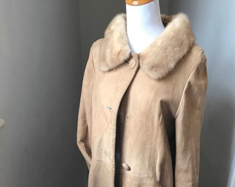 Vintage Fur Collared Coat | Mod Long  Cream Coat | Suede Over Coat