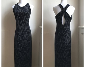 Valentines Dress | Long Black Velvet Evening Gown | 90s Minimalist Black Dress | Crossback Dress | Elegant Gown