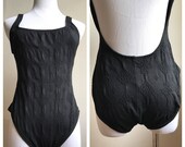 Vintage Swimsuit Black Highcut Onepiece Bathing Suit 80s Style Open Back One piece Sexy High Thigh Swimsuit Black Retro Sun Suit