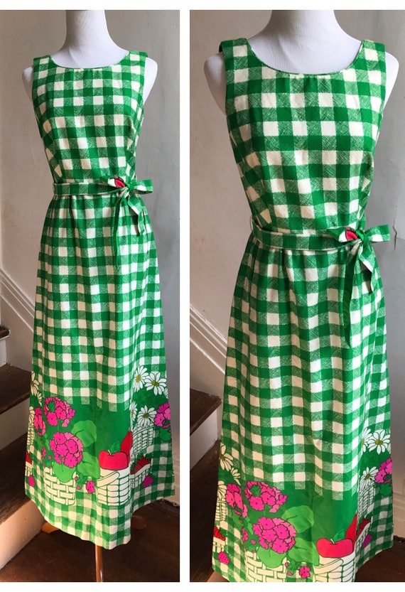 Vintage Green Picnic Plaid Dress | Boho Wedding Gu