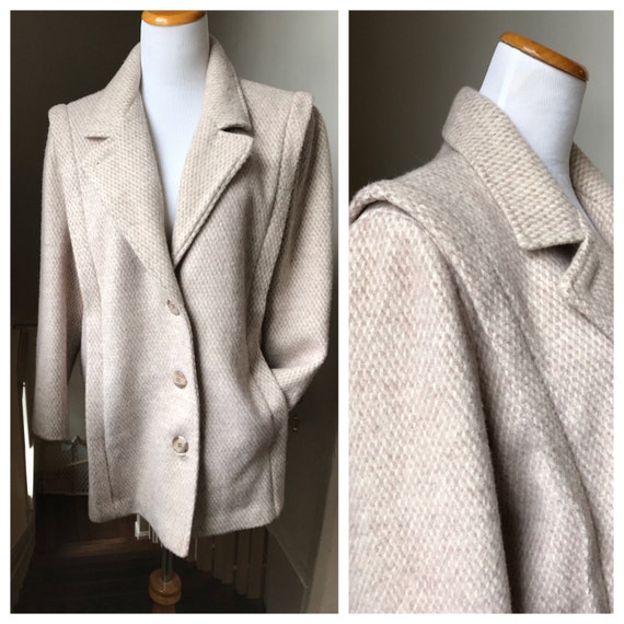 Vintage Tweed Cream Coat | Wool Short Coat | Peti… - image 2