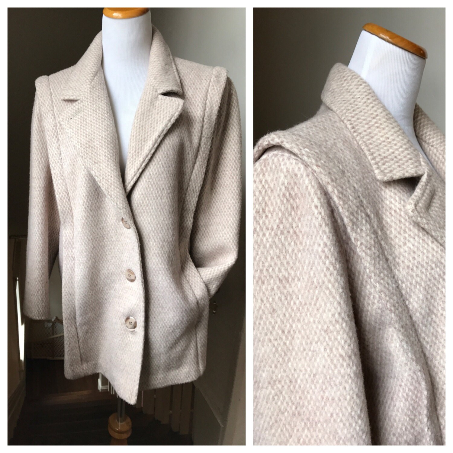 Vintage Tweed Cream Coat Wool Short Coat Petite Vintage Coat Short ...