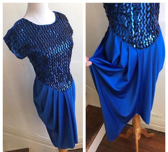 Electric Blue Sequin Dress | 80s Chick Party Dress - image 1