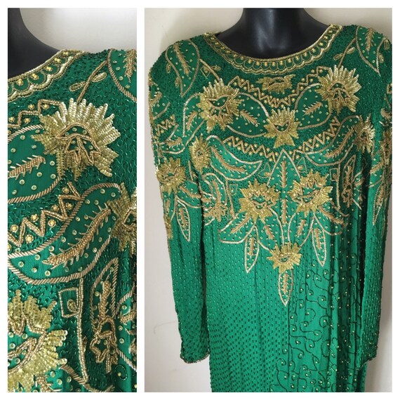Vintage Hollywood Glamour Evening Gown | Beaded Em