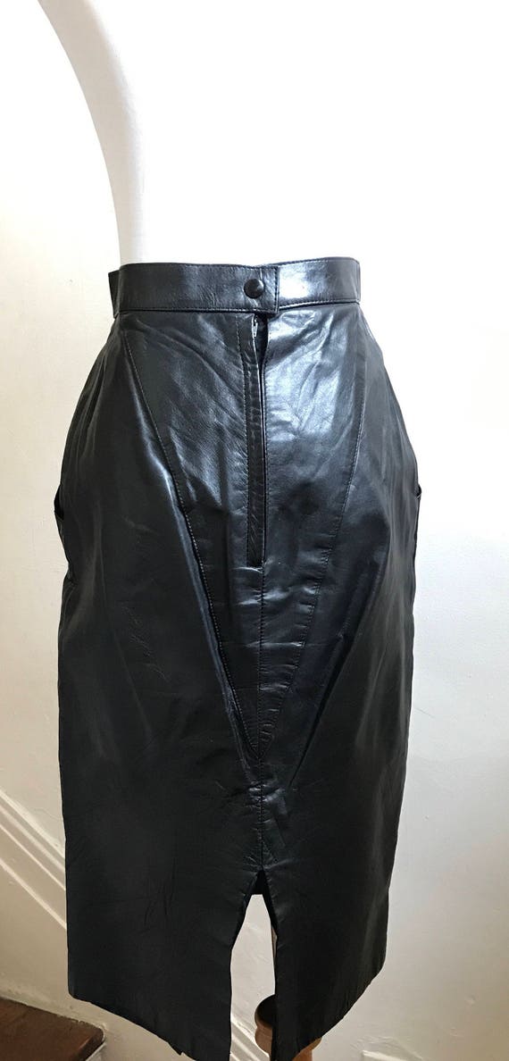 Vintage Black Leather Skirt | 80s Snakeskin Penci… - image 3