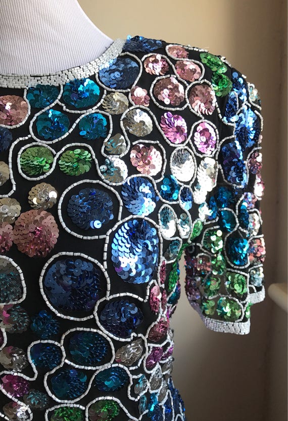 Vintage Sequin Cocktail Dress | Nite Line Bling B… - image 8