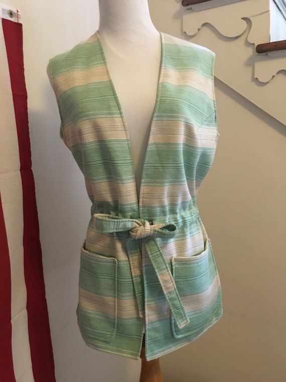 Mint Green Boho Vest | 70s Hippie Tie Waist Vest … - image 1