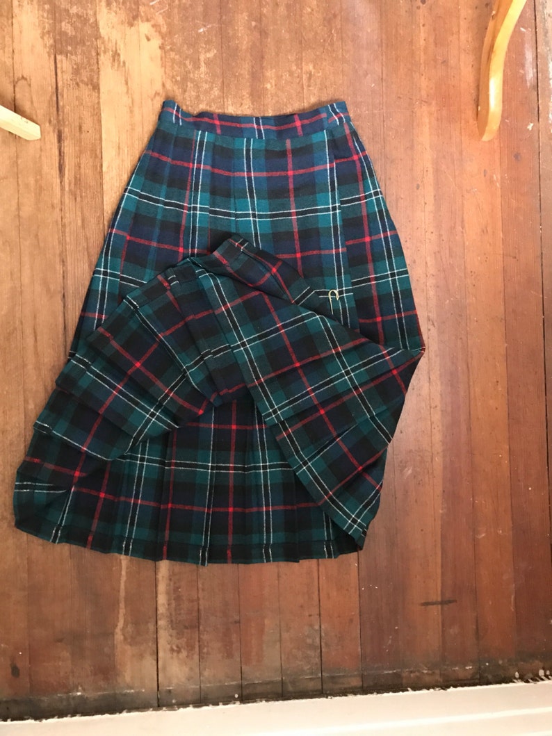 Vintage Tartan Plaid Pleated Skirt 70s Green Christmas Plaid - Etsy