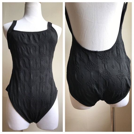 Vintage Swimsuit Black Highcut Onepiece Bathing Suit 80s Etsy