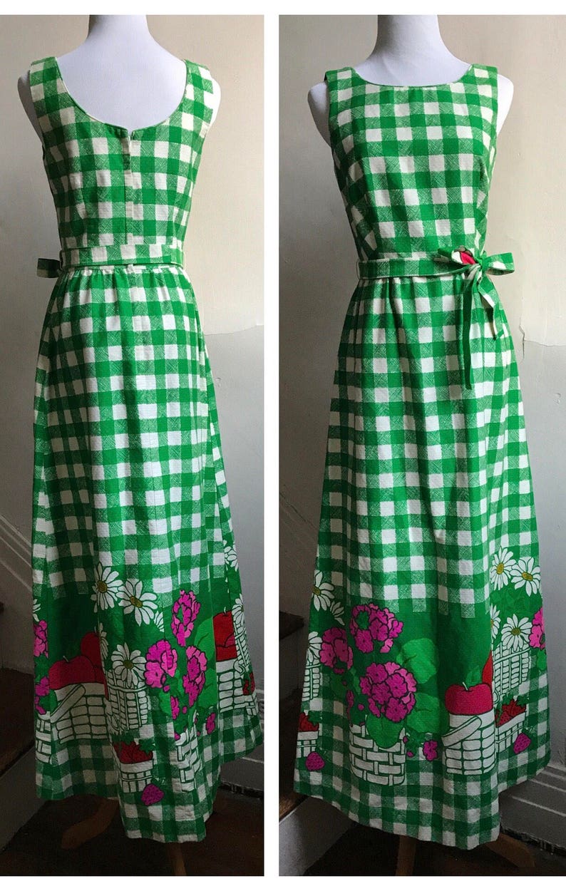 Vintage Green Picnic Plaid Dress Boho Wedding Guest Dress - Etsy
